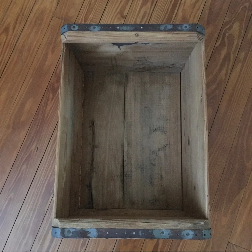 Vintage 40s Heavy Duty Solid Wood Steel Banded Crate 